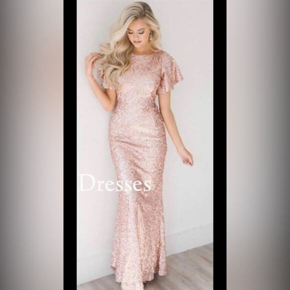 Pink Full Sequin Formal Gown- Size Large - Picture 3 of 6